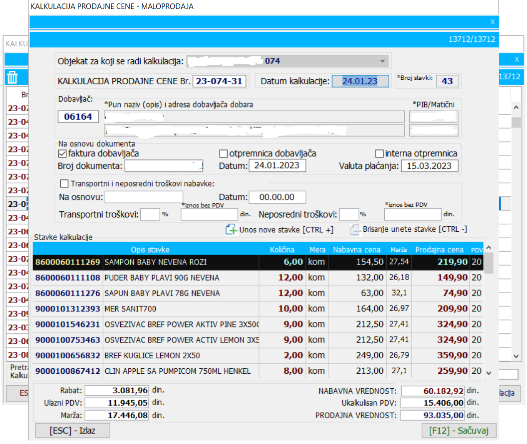 Kalkulacija prodajne cene — modul Maloprodaja/Veleprodaja u Abcsoft ERP-u